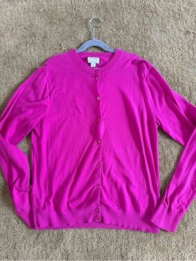 J. Crew Women's Bright Pink Button-Up Crewneck Cardigan